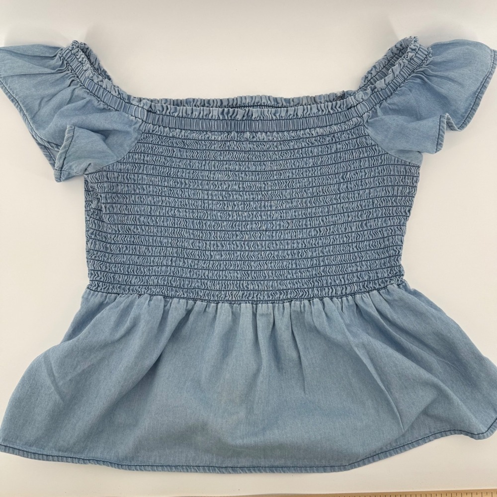 Aeropostale‎ Smocked Off The Shoulder Peplum Top Denim Blue Size Medium Babydoll